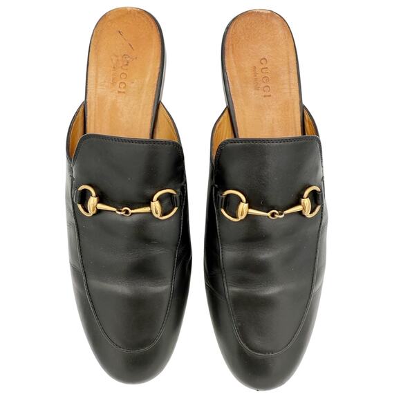 Gucci Princetown Horsebit Slip-On Loafer Black Leather Flat Mules EU 39.5 US 9.5 - Picture 2 of 15